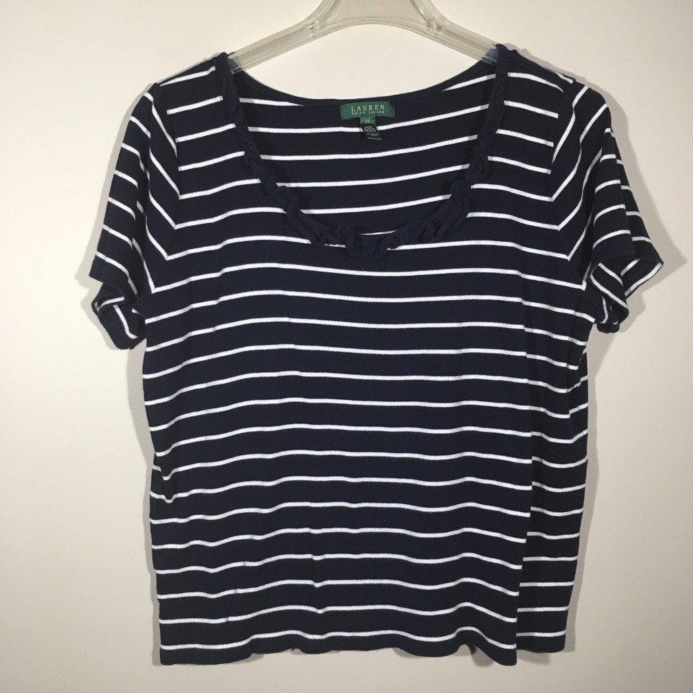 Lauren Ralph Lauren Navy/White Striped Blouse 2X